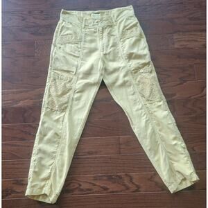 Sundance Linen Blend Pants Womens 6P Lace Pocket Roll Tab Yellow